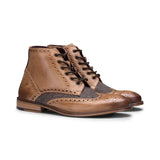 Botas masculinas vintage em couro legítimo, estilo brogue, anos 1920, em camurça e tweed, com cadarço, elegantes e formais.