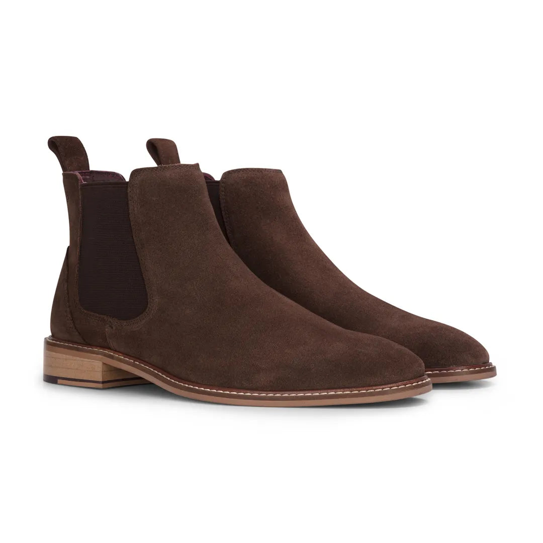 Botas Chelsea de cano curto masculinas em camurça marrom