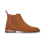Botas Chelsea de cano curto masculinas em camurça cor camelo