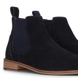 Botas Chelsea de cano curto masculinas em camurça azul-marinho