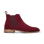 Botas Chelsea de cano curto masculinas em camurça bordô