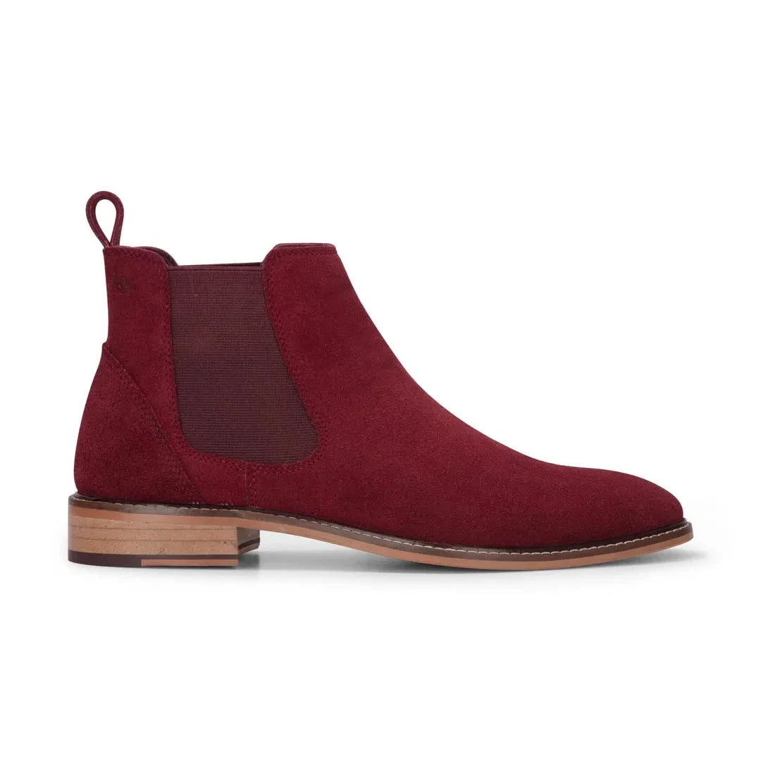 Botas Chelsea de cano curto masculinas em camurça bordô