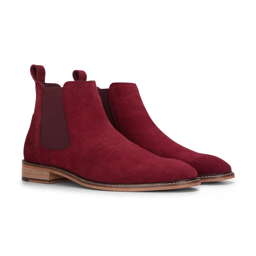 Botas Chelsea de cano curto masculinas em camurça bordô