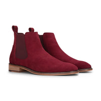 Botas Chelsea de cano curto masculinas em camurça bordô