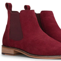 Botas Chelsea de cano curto masculinas em camurça bordô