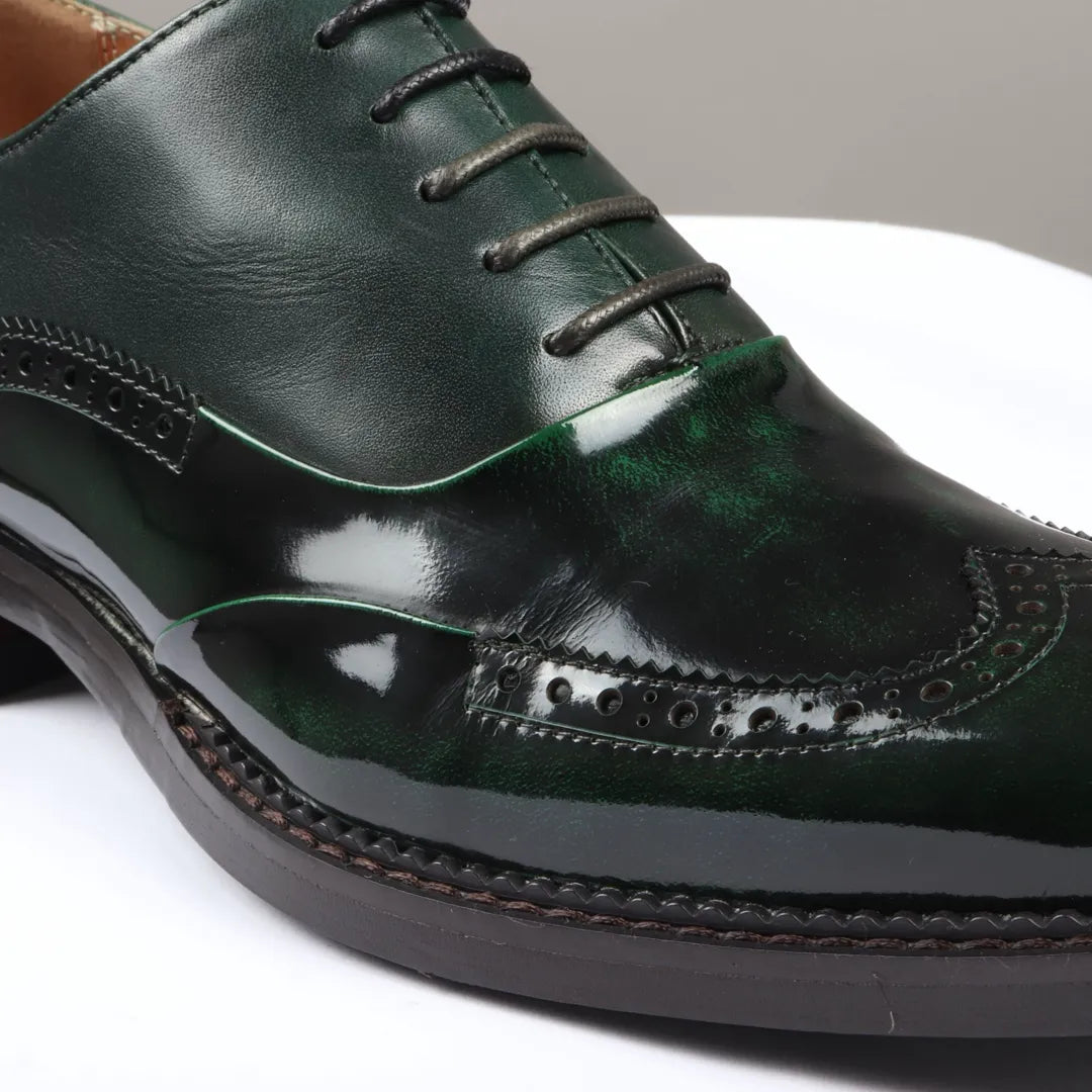 Harry - Sapatos Brogue Masculinos em Verniz Verde