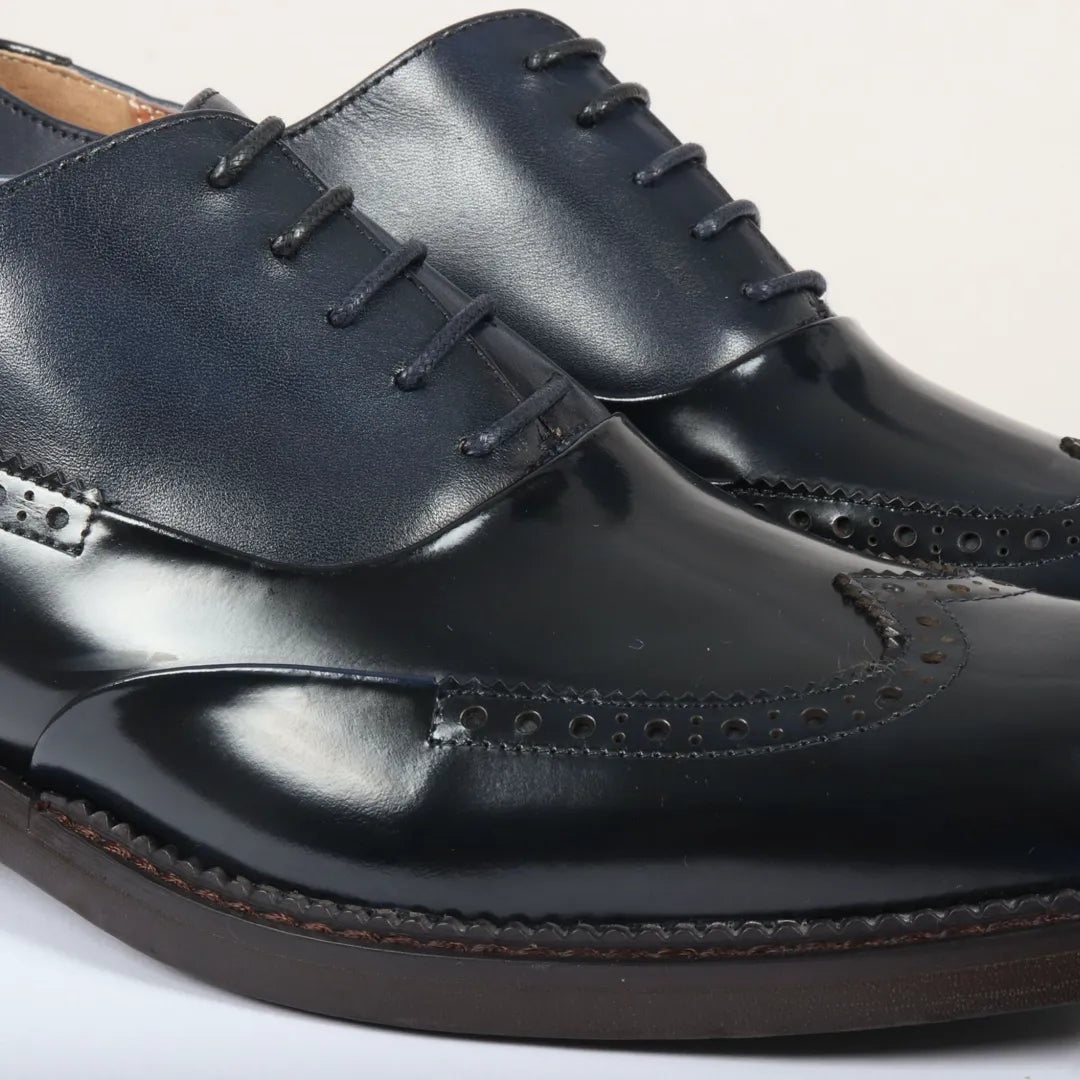 Harry - Sapatos Brogue Masculinos em Verniz Azul Marinho