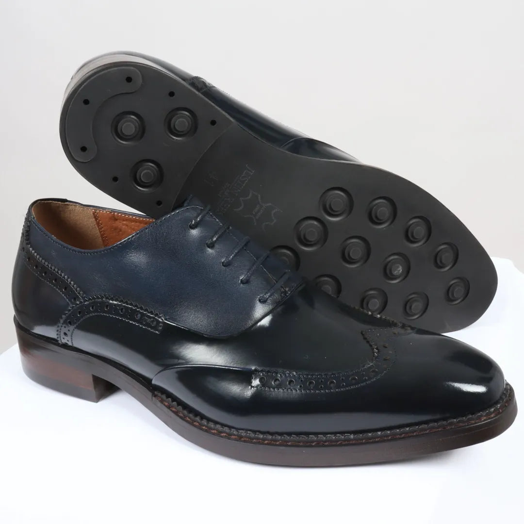 Harry - Sapatos Brogue Masculinos em Verniz Azul Marinho