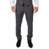 Calças Hobbs masculinas cinza xadrez, estilo vintage retrô, elegantes para casamento.