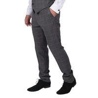 Calças Hobbs masculinas cinza xadrez, estilo vintage retrô, elegantes para casamento.