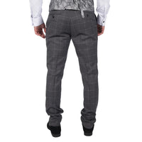 Calças Hobbs masculinas cinza xadrez, estilo vintage retrô, elegantes para casamento.