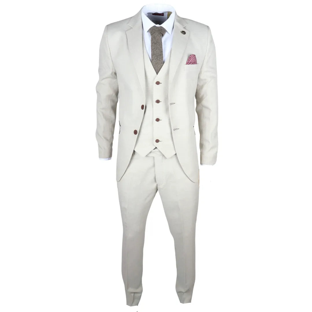 IM05 - Terno Clássico de Casamento Masculino de 3 Peças na Cor Creme