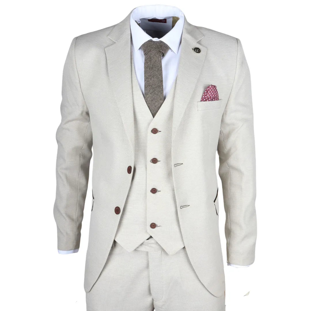 IM05 - Terno Clássico de Casamento Masculino de 3 Peças na Cor Creme
