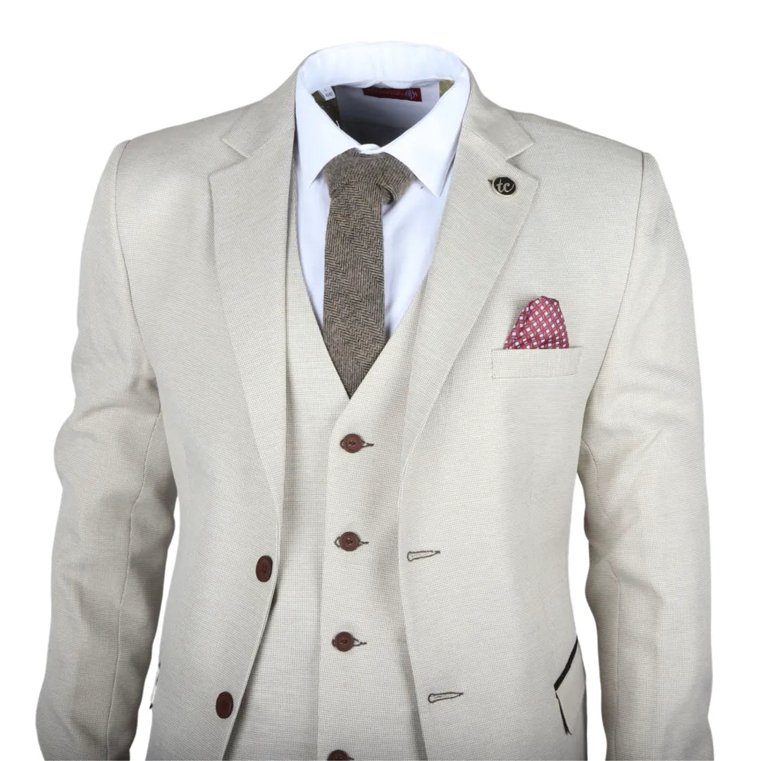 IM05 - Terno Clássico de Casamento Masculino de 3 Peças na Cor Creme