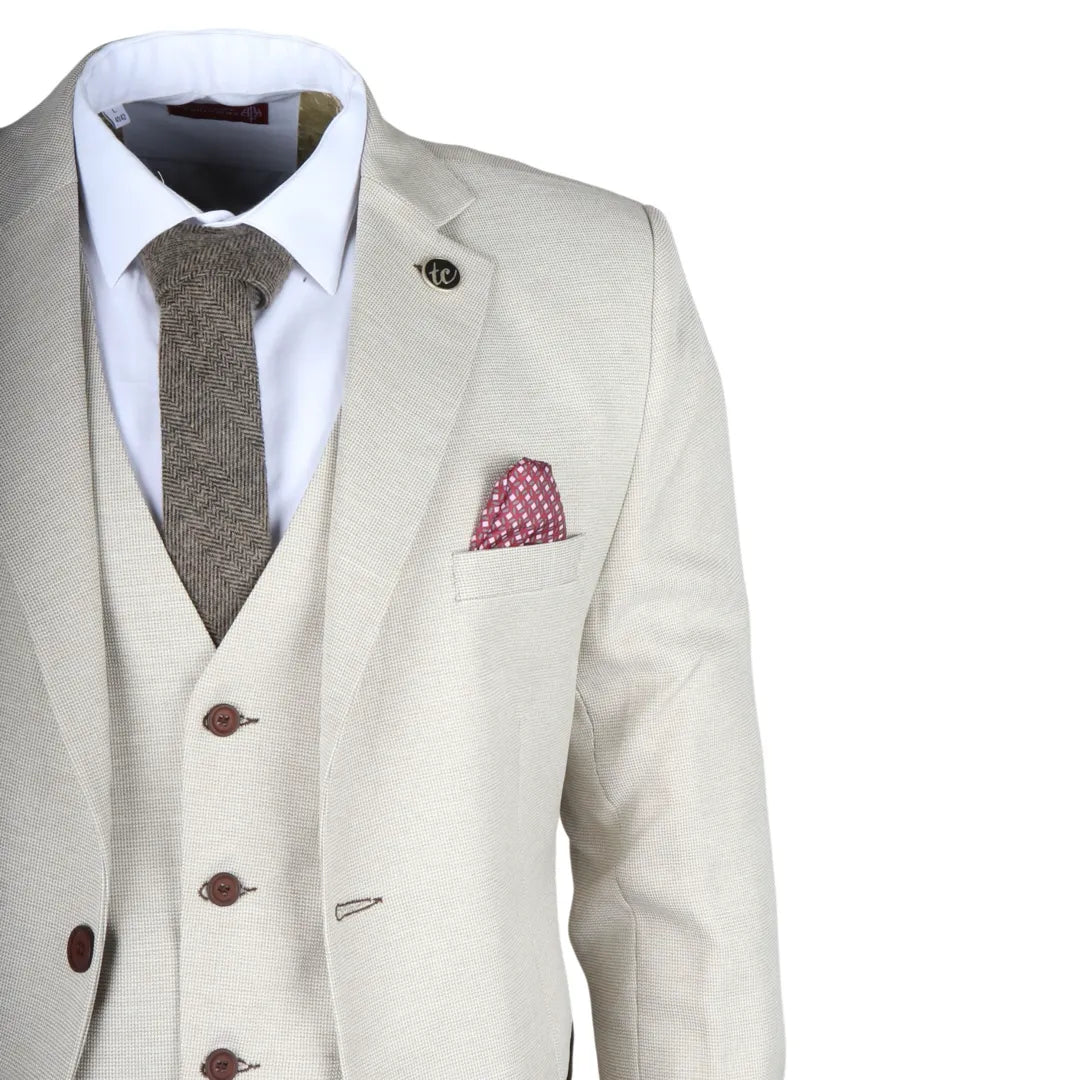 IM05 - Terno Clássico de Casamento Masculino de 3 Peças na Cor Creme