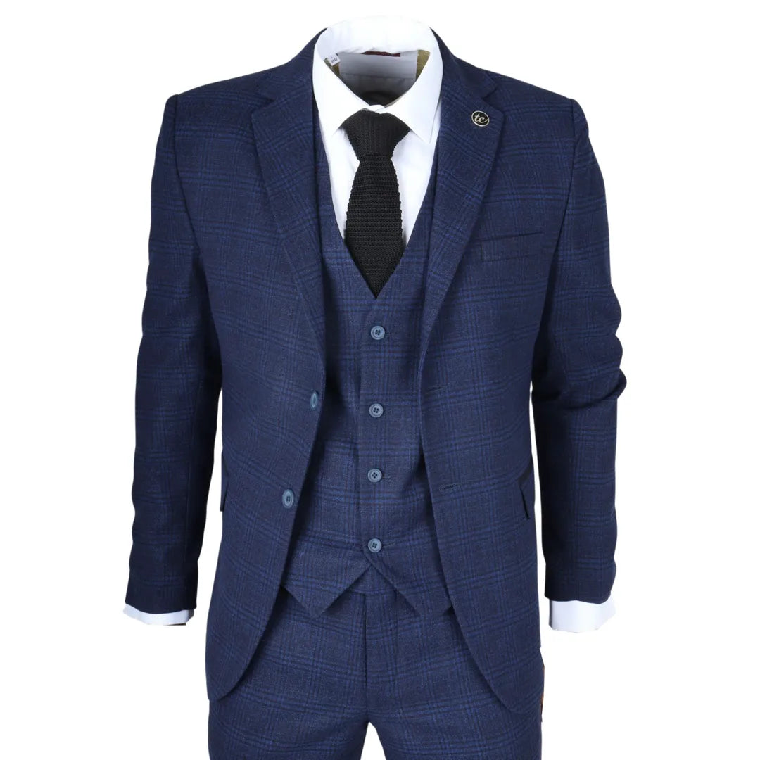 IM10 - Terno Masculino de 3 Peças Xadrez Azul Marinho