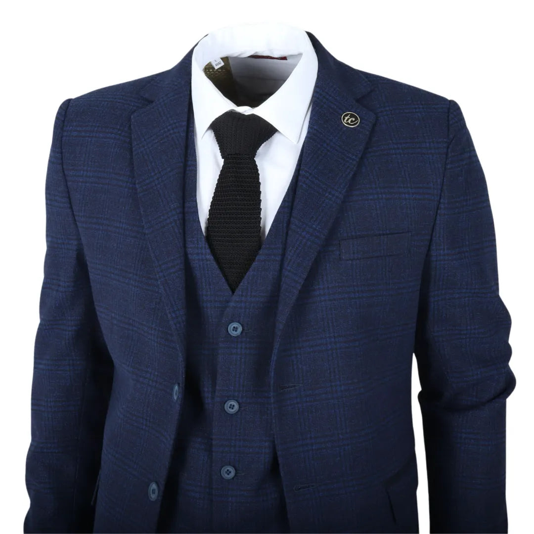 IM10 - Terno Masculino de 3 Peças Xadrez Azul Marinho
