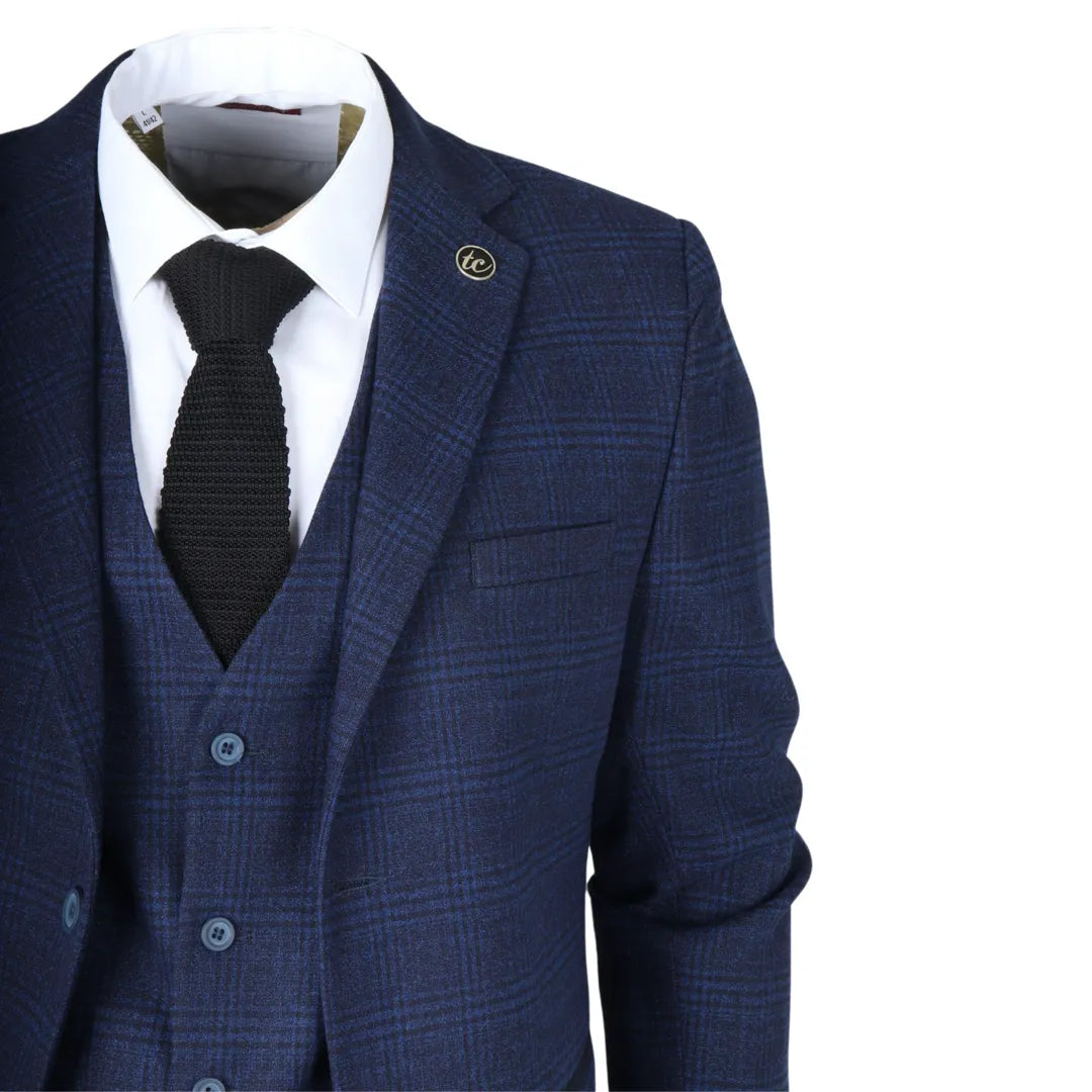 IM10 - Terno Masculino de 3 Peças Xadrez Azul Marinho
