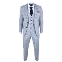 Terno xadrez azul claro masculino de 3 peças