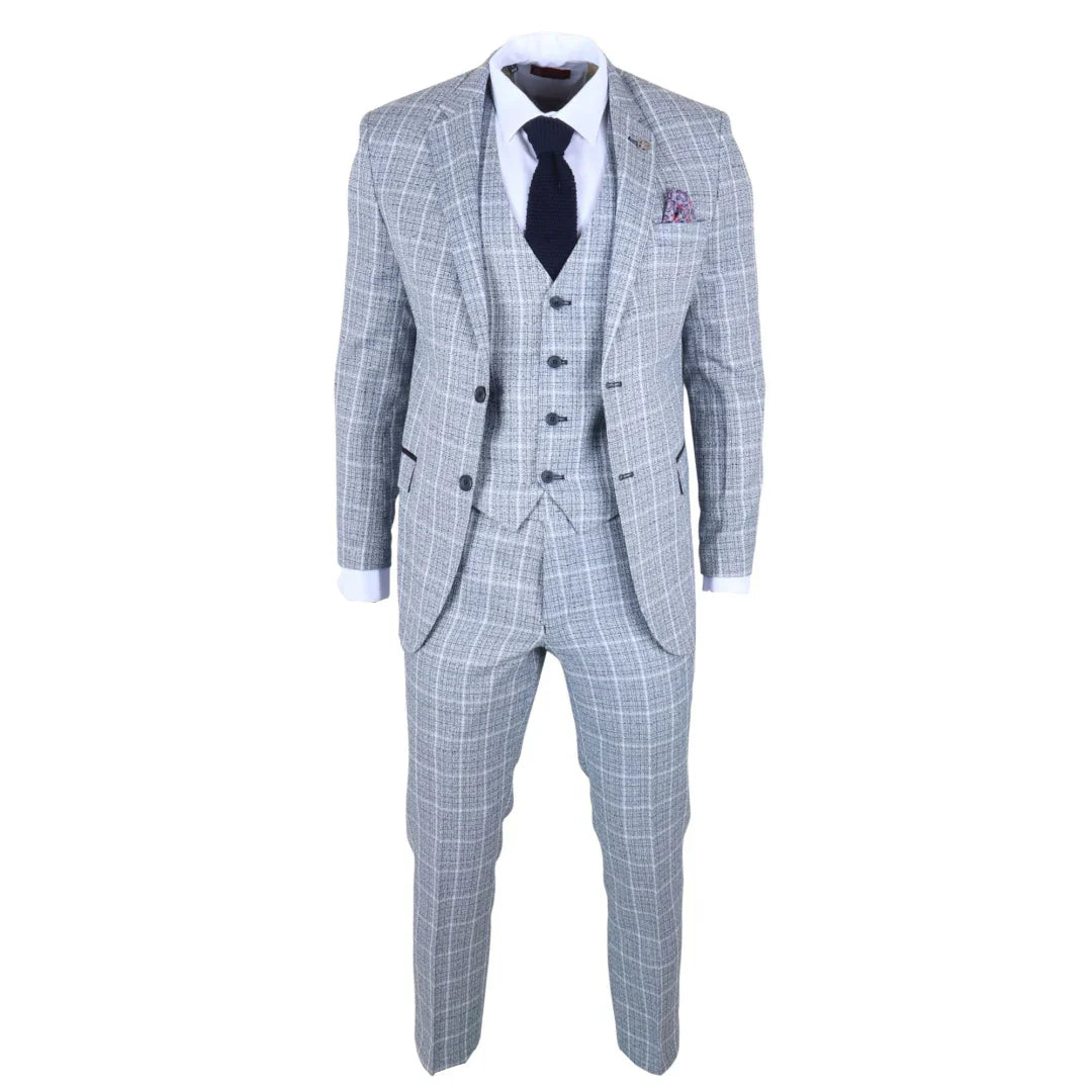 Terno xadrez azul claro masculino de 3 peças