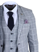 Terno xadrez azul claro masculino de 3 peças