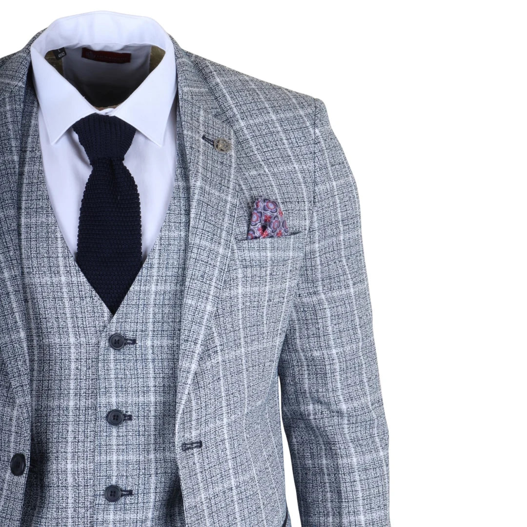 Terno xadrez azul claro masculino de 3 peças
