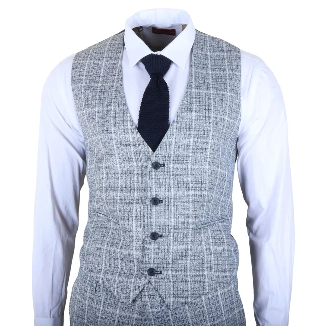 Terno xadrez azul claro masculino de 3 peças