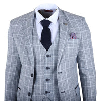 Terno xadrez azul claro masculino de 3 peças