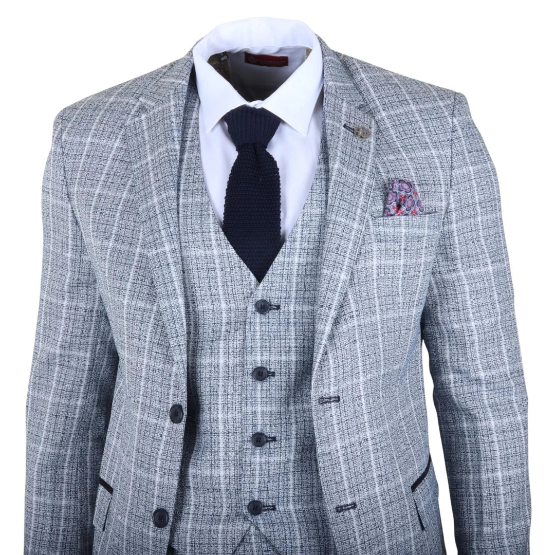 Terno xadrez azul claro masculino de 3 peças
