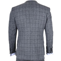 Terno xadrez masculino cinza-escuro de 3 peças com corte sob medida