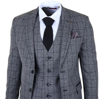 Terno xadrez masculino cinza-escuro de 3 peças com corte sob medida