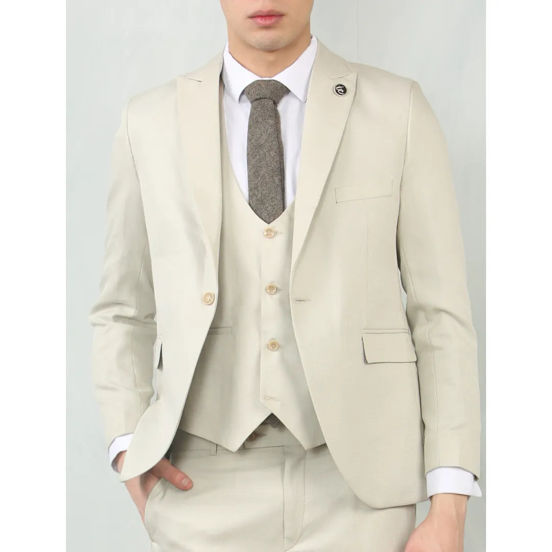 IM200 - Terno de casamento masculino de 3 peças, corte sob medida, cor creme