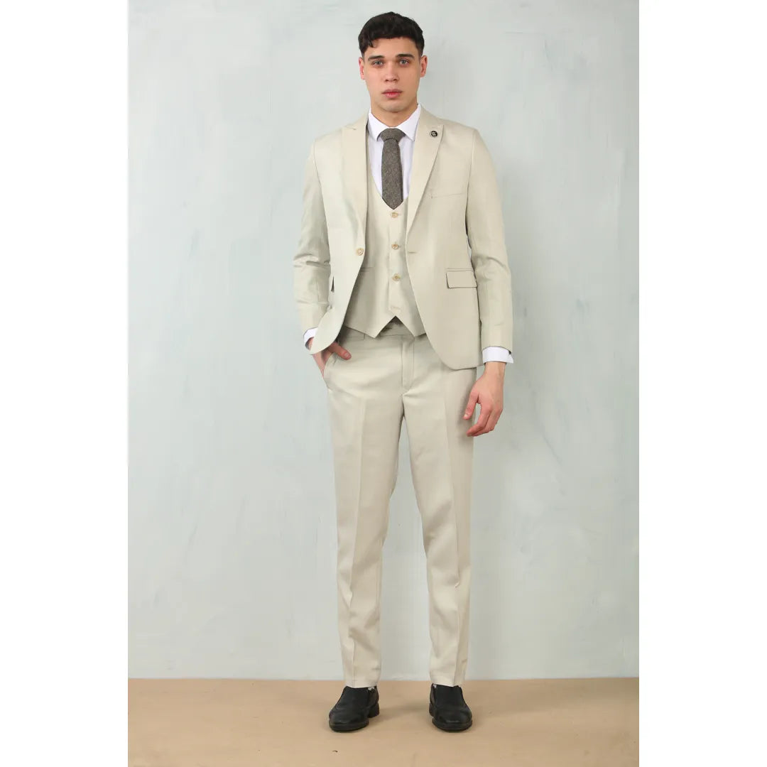 IM200 - Terno de casamento masculino de 3 peças, corte sob medida, cor creme