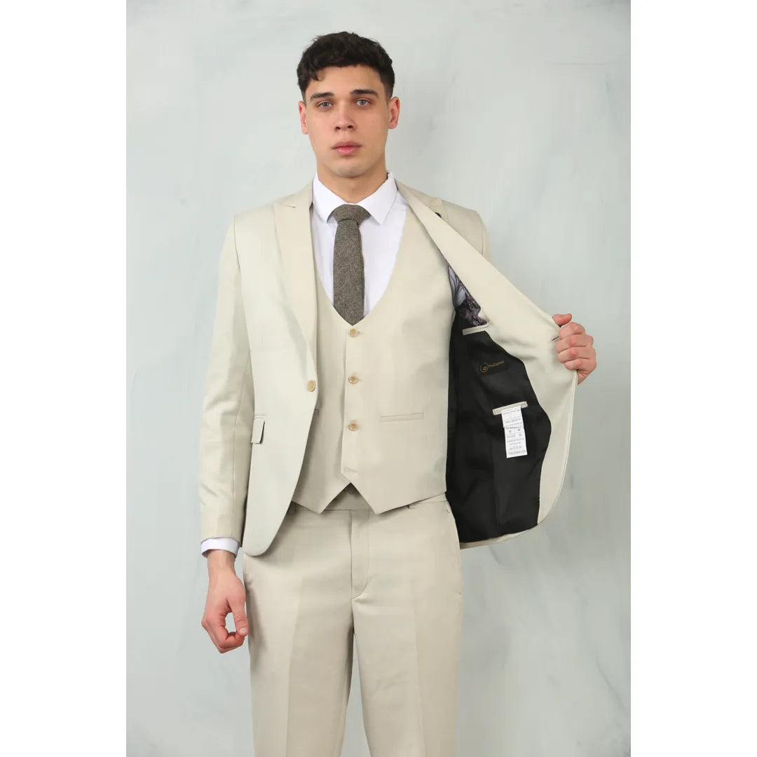 IM200 - Terno de casamento masculino de 3 peças, corte sob medida, cor creme
