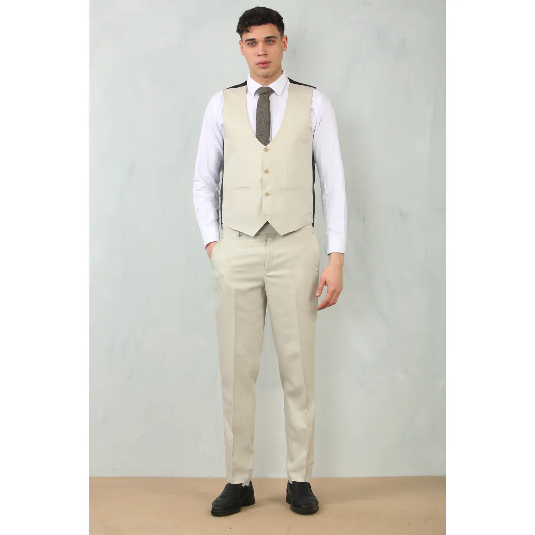 IM200 - Terno de casamento masculino de 3 peças, corte sob medida, cor creme