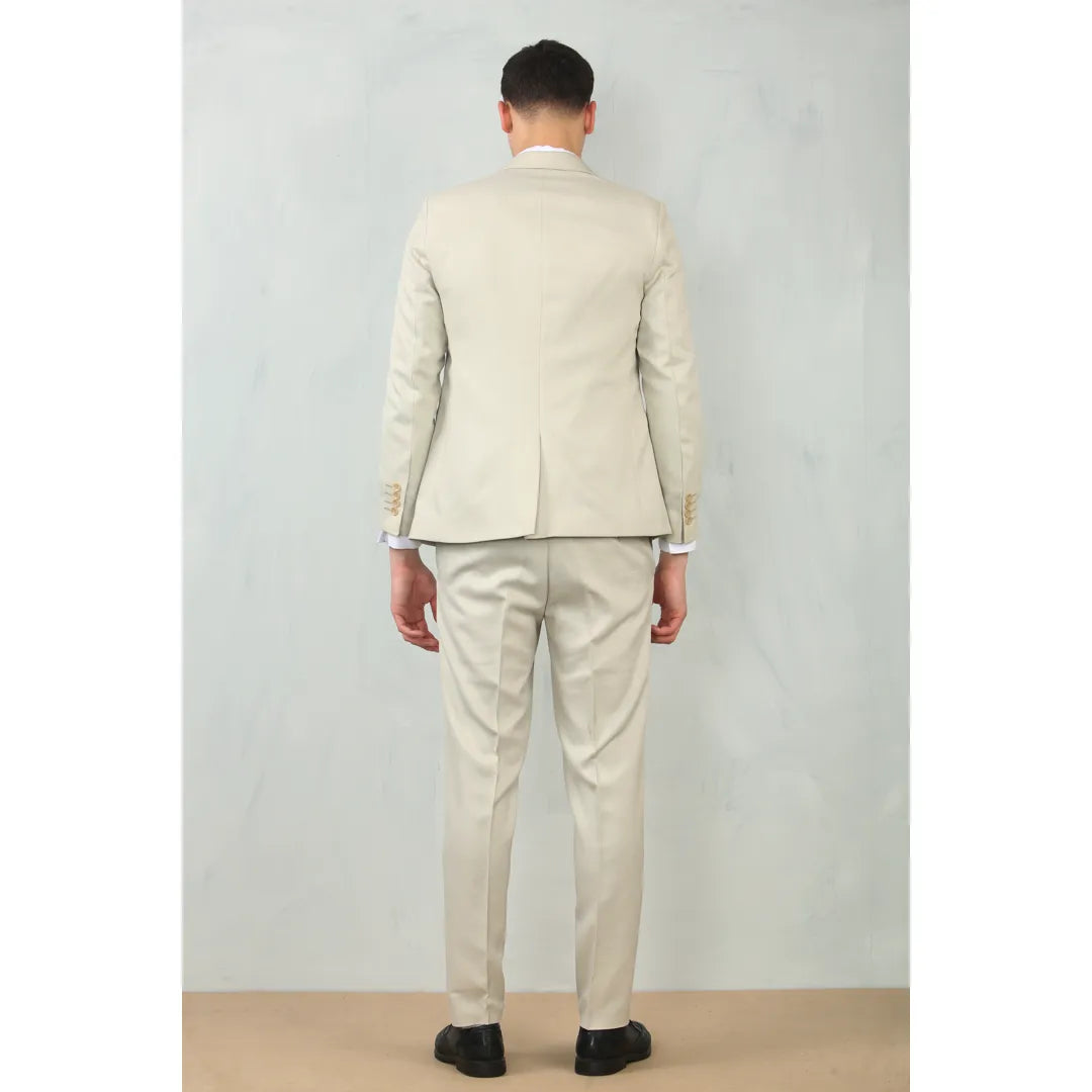 IM200 - Terno de casamento masculino de 3 peças, corte sob medida, cor creme