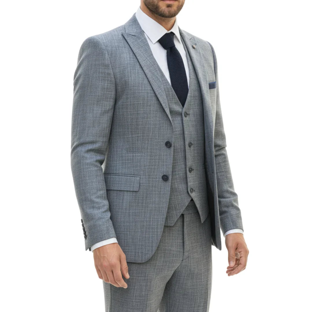 Terno masculino azul de 3 peças com corte sob medida