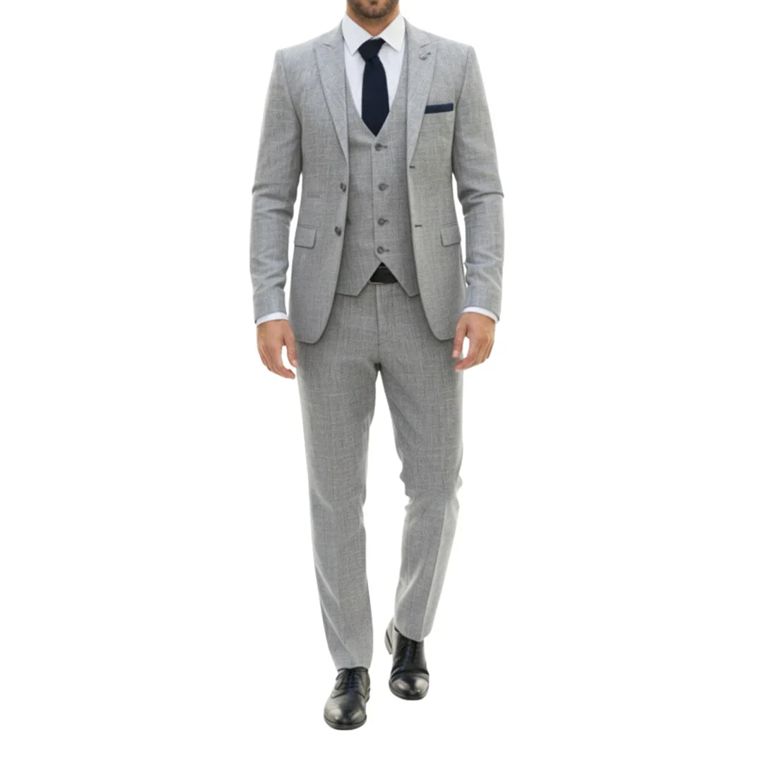 IM33 - Terno masculino cinza de 3 peças com corte sob medida
