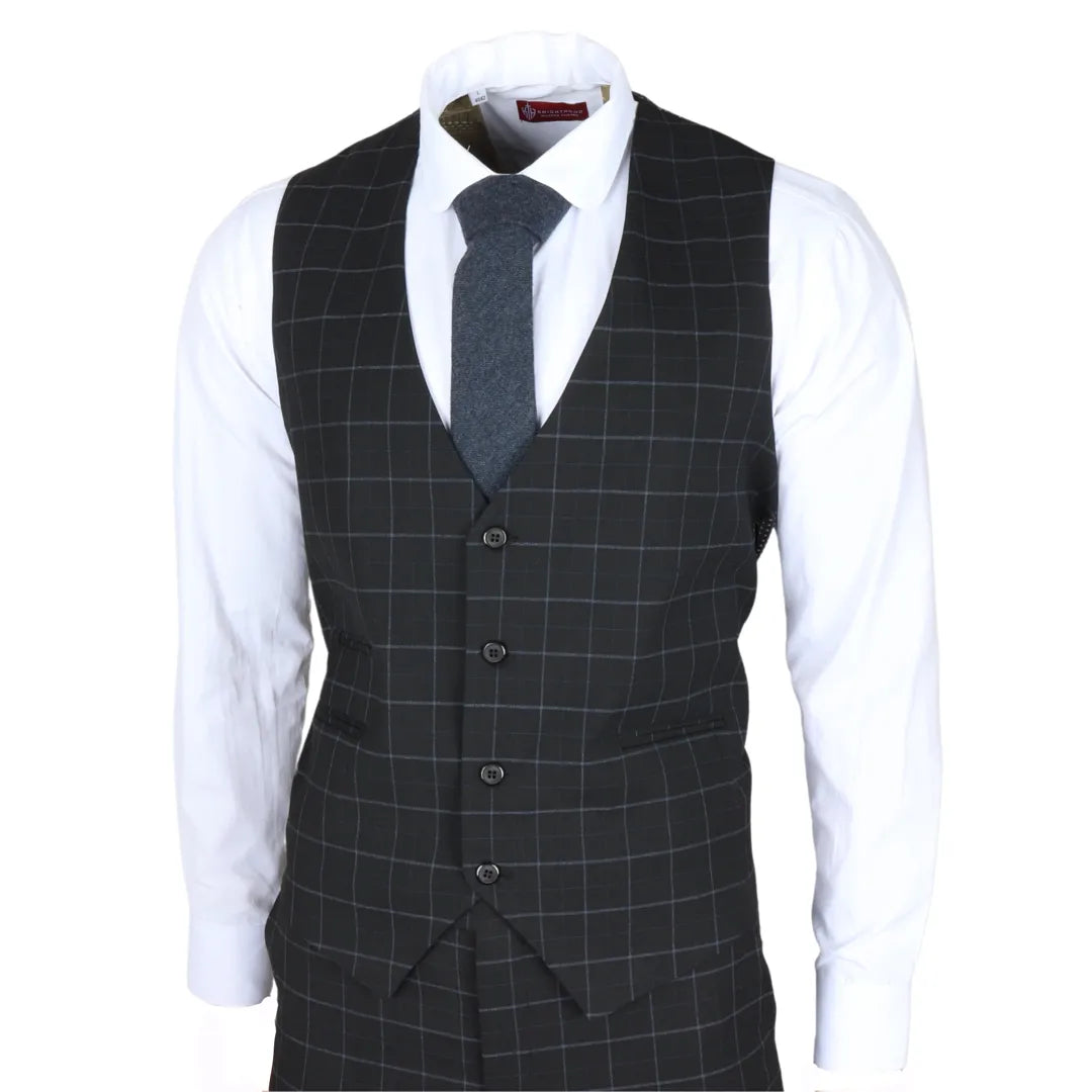 Terno masculino IM3 preto xadrez de 3 peças com corte sob medida.
