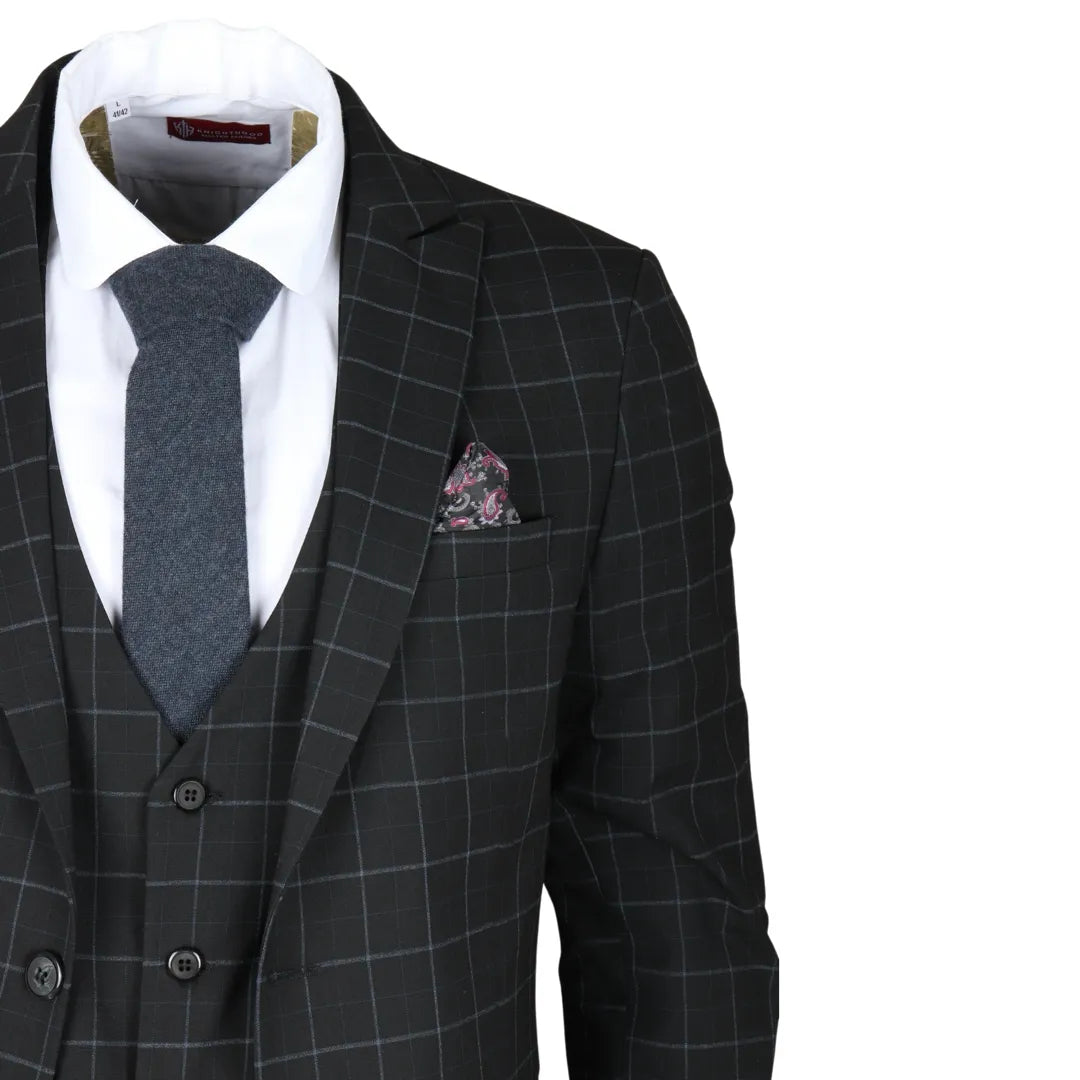 Terno masculino IM3 preto xadrez de 3 peças com corte sob medida.
