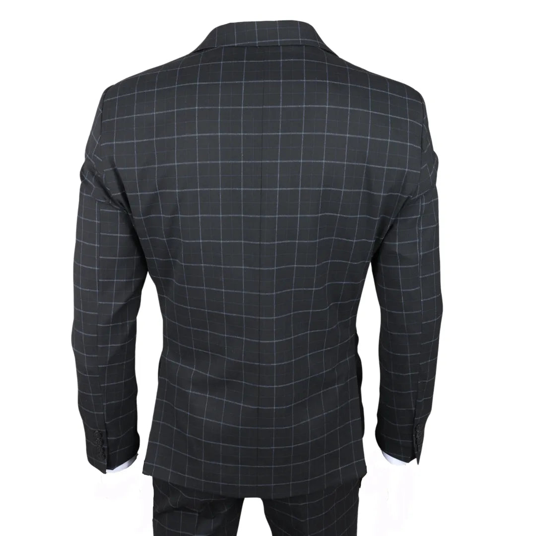 Terno masculino IM3 preto xadrez de 3 peças com corte sob medida.