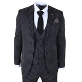 IM45 - Terno masculino preto de 3 peças com risca de giz estilo máfia