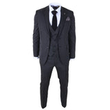 IM45 - Terno masculino preto de 3 peças com risca de giz estilo máfia