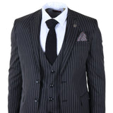 IM45 - Terno masculino preto de 3 peças com risca de giz estilo máfia