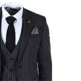 IM45 - Terno masculino preto de 3 peças com risca de giz estilo máfia