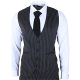 IM45 - Terno masculino preto de 3 peças com risca de giz estilo máfia