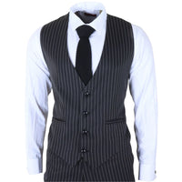 IM45 - Terno masculino preto de 3 peças com risca de giz estilo máfia