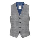 Terno infantil Marc Darcy de 3 peças, cinza, Príncipe de Gales, xadrez azul, estilo vintage retrô.