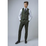 Terno masculino Joshua de 3 peças em tweed verde, corte slim.