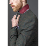 Terno masculino Joshua de 3 peças em tweed verde, corte slim.